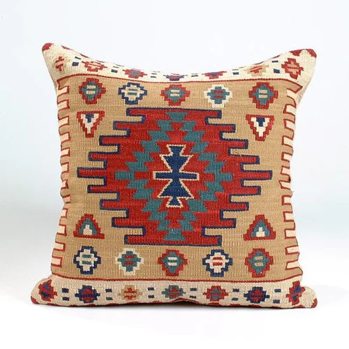 Cotton, Wool And Jute Woven Decorative Cushion Cover - Multi-Color, All Sizes | Jacquard Style, Kilim Pattern, Zipper Closure, Ideal For Home and Hotel Use