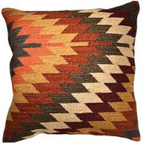 Jacquard Style Woven Cushion Cover - Cotton, Wool And Jute , Multi-Color Kilim Design With Zipper For Home And Hotel Use