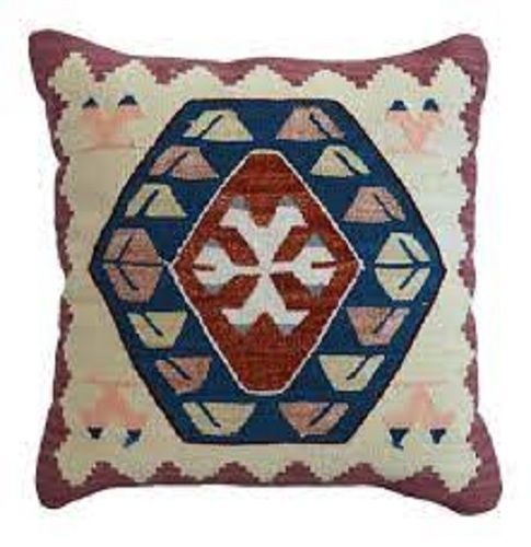 Kilim Pattern Jacquard Woven Decorative Cushion Cover - Cotton, Wool, Jute | Multi-Color, Square Shape, Dry Clean Only, Zipper Closure for Home and Hotel Use