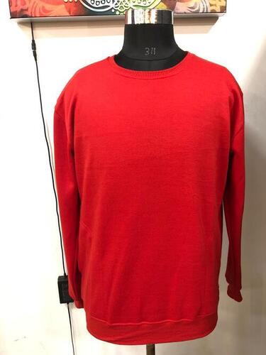 Red Men Full Sleeves Round Neck Plain Cotton T Shirt