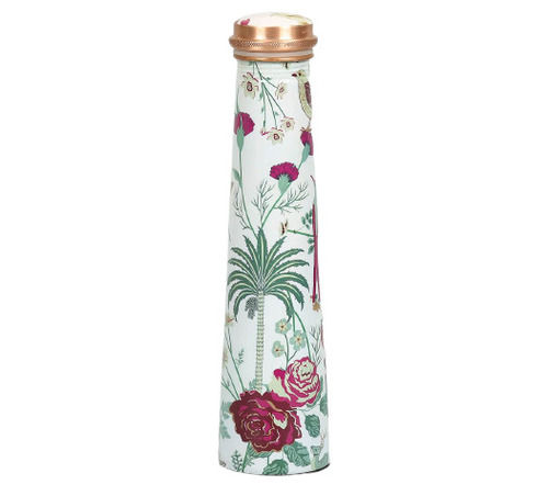 Customized Color Floral Design With Enamel Finished Tapered Shaped Copper Bottle