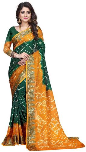 Party Wear Lightweight Shrink Resistant Printed Bandhani Silk Sarees For Ladies