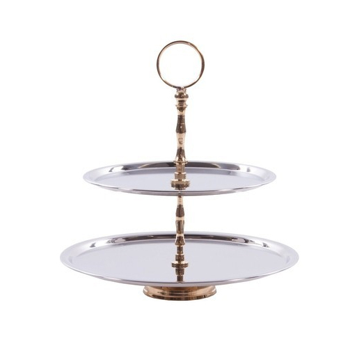 2 Tier Round Shape Nickel Plated Trays With Gold Finished Handle ...