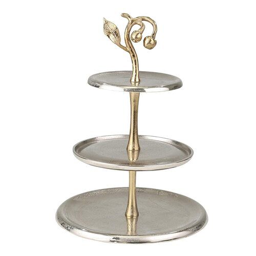 3 Tier Aluminum Polish Finished Gold Plated Leaf Design Handle Round Cake Stand for Parties