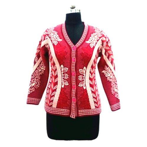 V Neck Full Sleeves Woolen Cardigan For Casual Wear