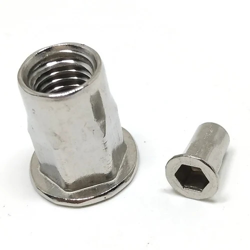 Stainless Steel Hexagonal Rivet Nut - Durable, Corrosion And Rust Resistant | Silver Polished Finish For Commercial Use
