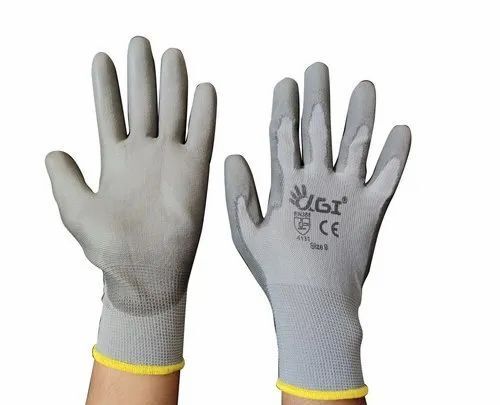 Grey PU Coated Rubber Safety Hand Gloves