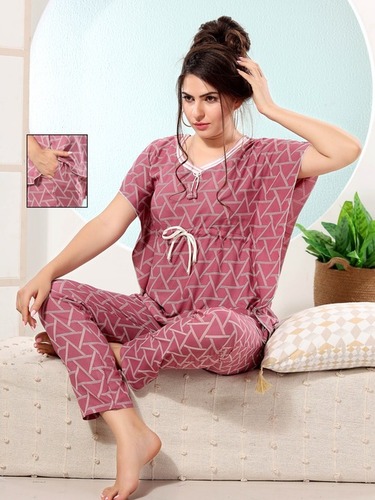 Pink Women Premium Rayon Kaftan Night Suit