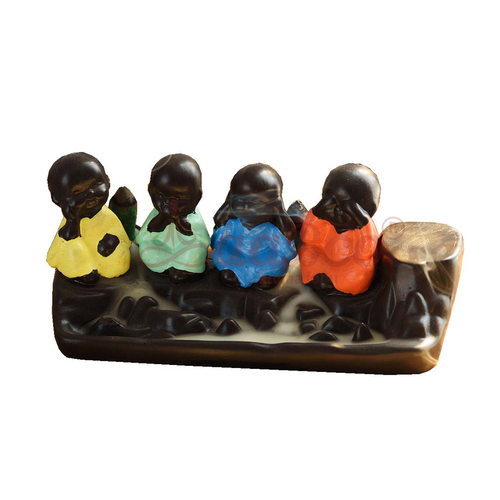 4 Baby On Stone Back Flow Smoke Fountain - Poly-Resin, 7x3.5 Inch, Multicolor | Crack Proof, Elegant Look, Heat Resistant, Rust Proof, Attractive Design