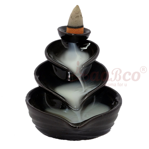 New Resin Leaf Design Back Flow Smoke Fountain - Resin Material, 3.5x4.5 Inch, Glossy Black Finish | Long Lasting, Scratch Resistant, Includes 10 Scented Incense Cones