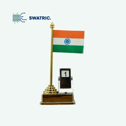 Indian National Flags with Polished Gold Finished Metal Base 