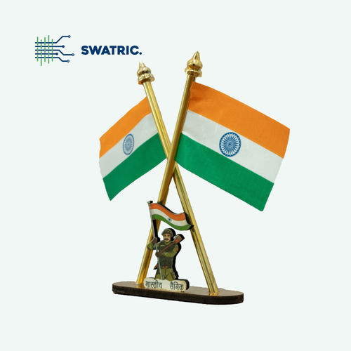 National Flag Of India Polished Gold Finished With Metal Base