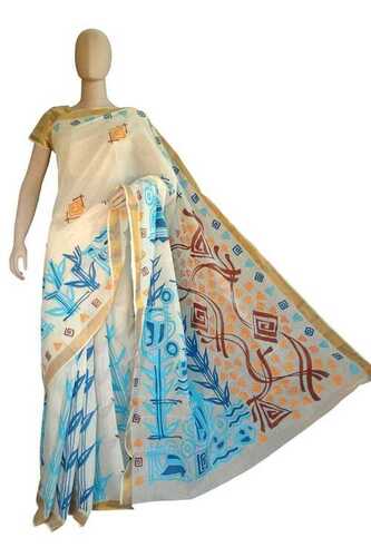 Grey Multi Color Pure Cotton Material Lightweight Hand Painted Sarees