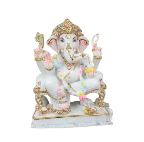 Multicolor Eye Catching Look White Marble Ganesha Ji Statue