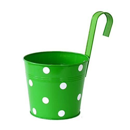 Customized Color Green Coated Round Shaped Polka Dot With Single Hook Galvanized Railing Iron Planter