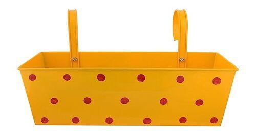 Yellow Coated Rectangle Shaped Polka Dot with Double Hook Galvanized Railing Iron Planter for Gift