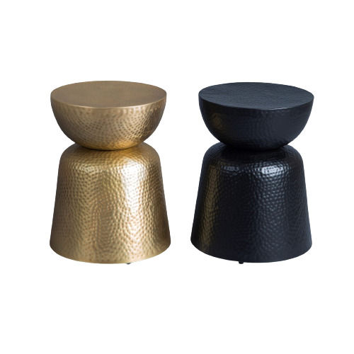 Medium Size Gold Plated And Black Coated With Hammered Work Iron Side Stool Set Of 2 For Indoor And Outdoor Home Furniture