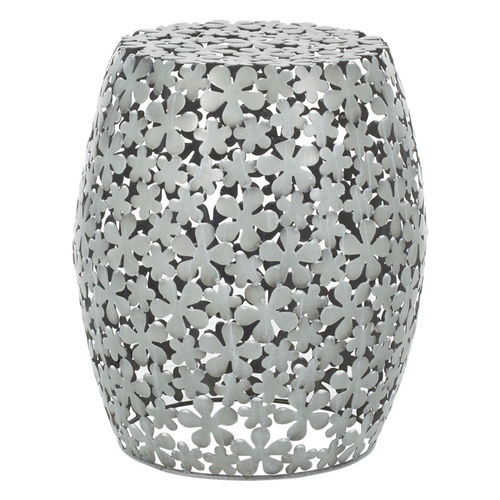 Z R Exports Silver Plated Floral Design Round Shaped Stainless Steel Garden Stool