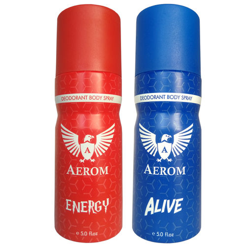 Aerom Premium Energy and Alive Deodorant Body Spray For Men, 300 ml (Pack of 2)