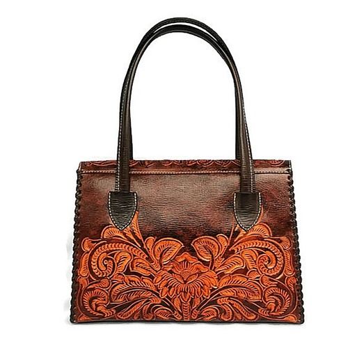 Double Handle Ladies Zipper Top Leather Handbag