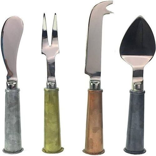 Customized Color Vintage Quality Stainless Steel Silver Plated Cheese Server Set Of 4 With Galvanized Iron Handle For Tableware