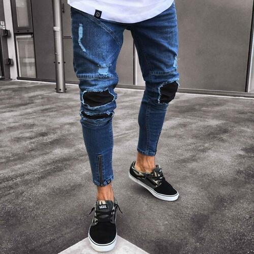 Low Rise Latest Design Skinny Stretch Ripped Mens Denim Jeans