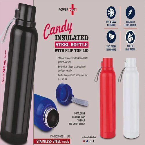 Insulated Steel Bottle With Flip Top Lid | Keeps Hot & Cold For 4-6 Hours | Strap For Carrying Easily | Capacity 750 Ml Approx