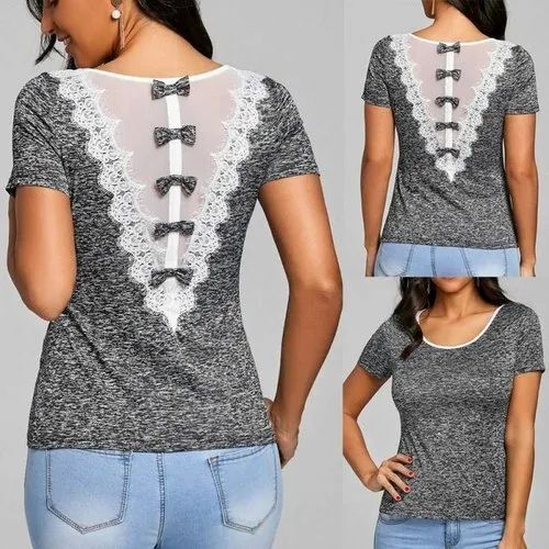 Ladies Back Designer Party Wear Short Sleeves Top