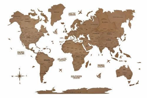 100 X 60 Cm Aurous Gold 3d Wooden World Map