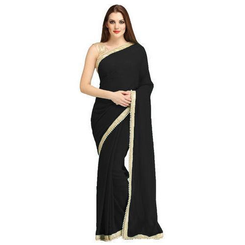 Plain Black Premium Design Cotton Saree