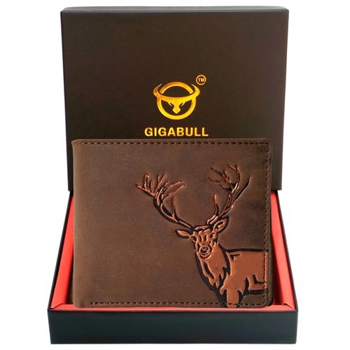 GIGABULL ELK Vintage Brown RFID Protected 3D Print Men's Leather Wallet