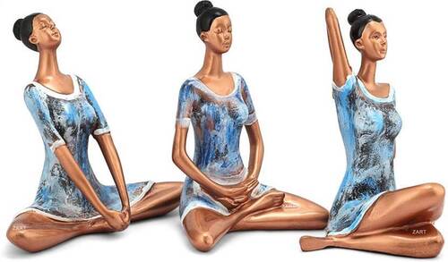 Yoga Posture Lady Decorative Statues Medium Set Of 3