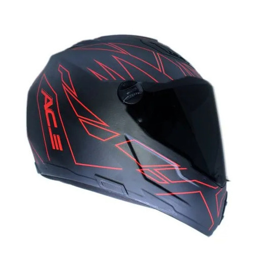 ACE Full Face Motorcycle Helmet - ABS Material, Sizes S-M-L, Matte Black & Red, Personal Safety Product for Riding