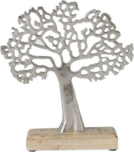 Customized Color Design Silver Plated Aluminum Tree Sculpture With Mango Wooden Base