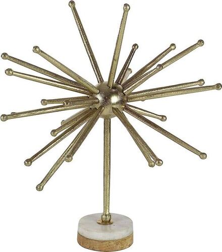 Gold Plated Atom Structure Table Top Aluminum Sculpture with Marble and Mango Wooden Base for GiftTa