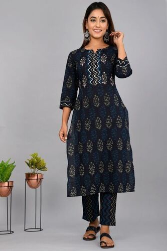 Ladies Printed Cotton 3/4th Sleeves Kurti