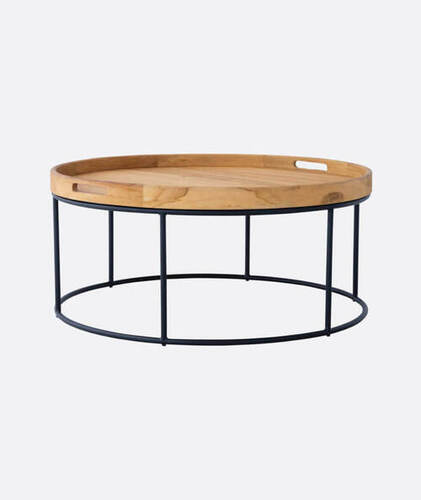 Wooden Iron Round Coffee Table by Gold Craft