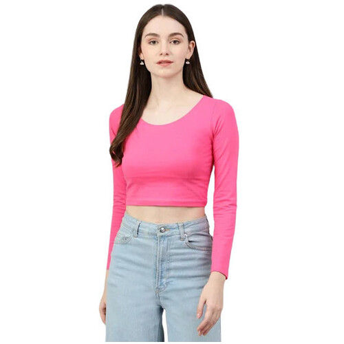 Ladies Cotton Lycra Plain Scoop Neck Top