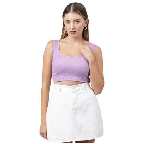 Ladies Lavender Plain Square Neck Top