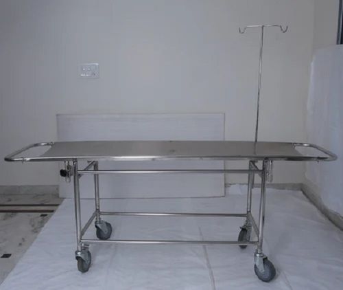 Stretcher Trolley - Mild Steel, Silver Finish | Manual Operation, Non-Folding Design, Commercial Furniture Usage