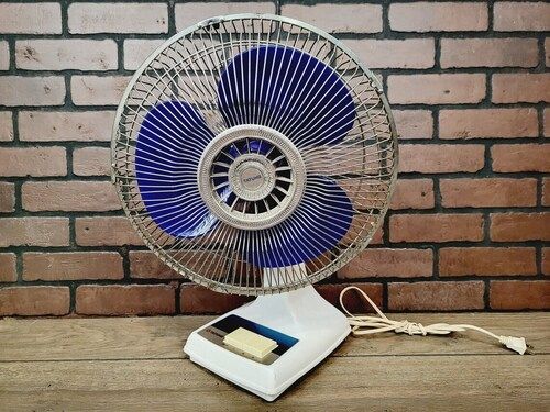 Electric Table Fan - New, Three Blades, White and Blue | Durable, Portable, Energy Efficient, Electric Power Source