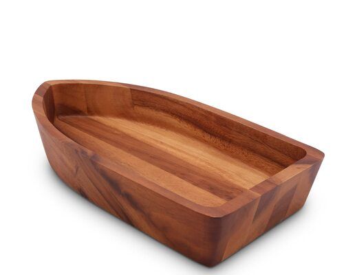 Polish Medium Size Boat Shaped Acacia Wooden Serving Salad Bowl For Tableware 