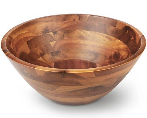 Wood Natural Quality Round Shaped Acacia Wooden Salad Serving Bowl