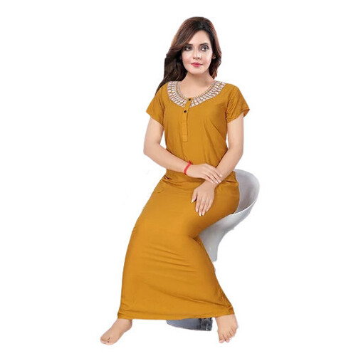 Various Ladies Printed Round Neck Rayon Night Gown