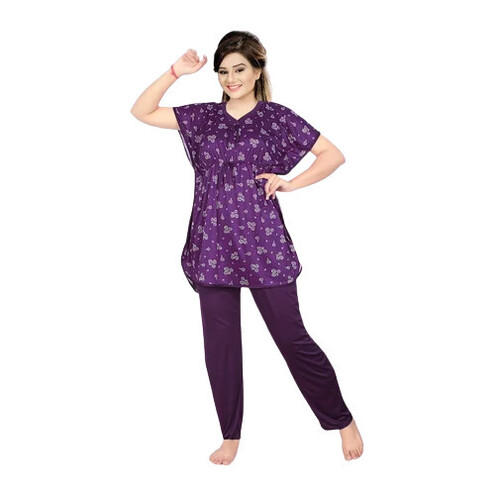 Ladies Printed V Neck Kaftaan Night Suit