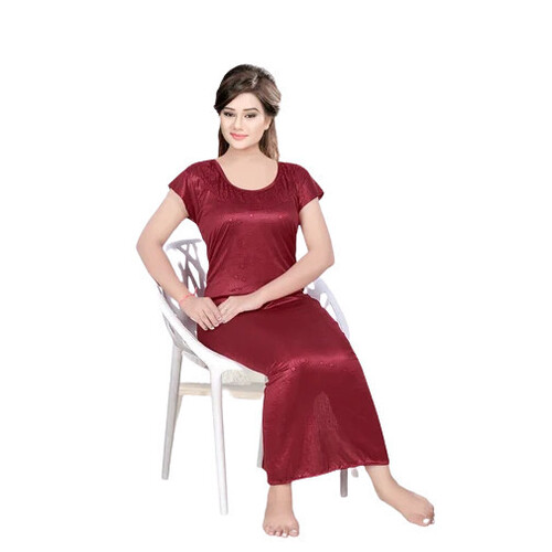 Ladies U Neck Satin Crush Emboss Nighty