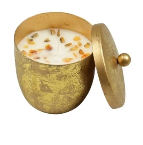 Golden Brass Container Candle For Decoration - 100g Wax 3 Inch Height 2.7 Inch Diameter 20 Hours Burn Time Round Shape Home Decoration