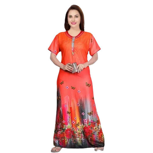 Ladies Printed Orange Cotton Nighty