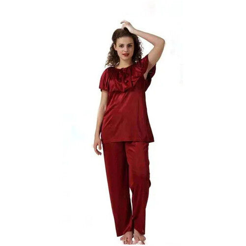 Ladies Satin Maroon Night Dress