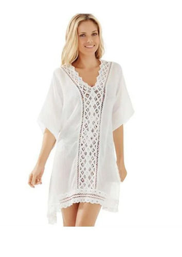 Stylish White Color V Neck Ladies Kaftans